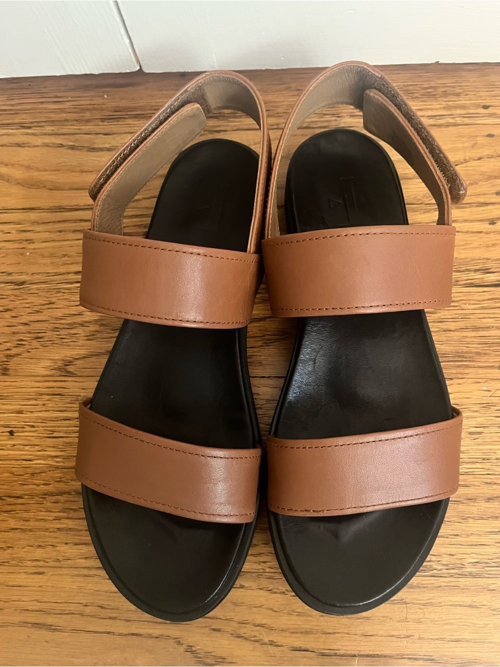 Double Strap Brown Leather Sandals by Flattered